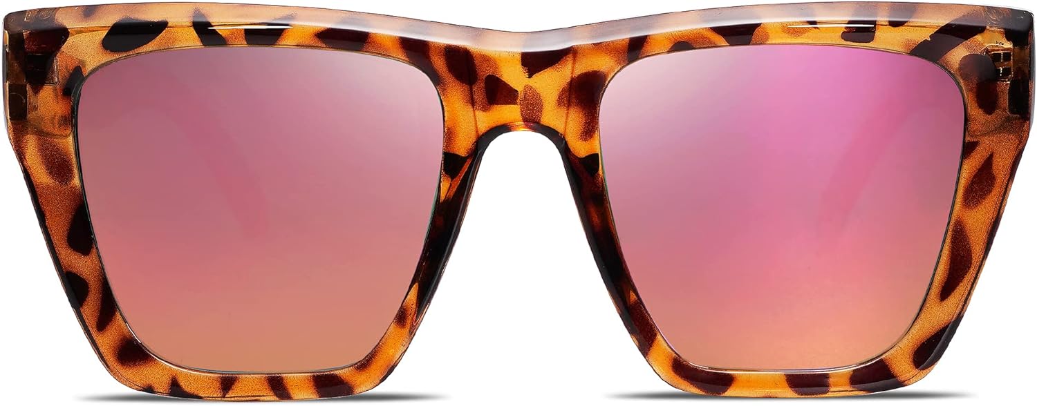 SOJOS Vintage Oversized Square Cat Eye Polarized Sunglasses for Women Trendy Fashion Cateye Style Sunglasses SJ2179Leopard Print