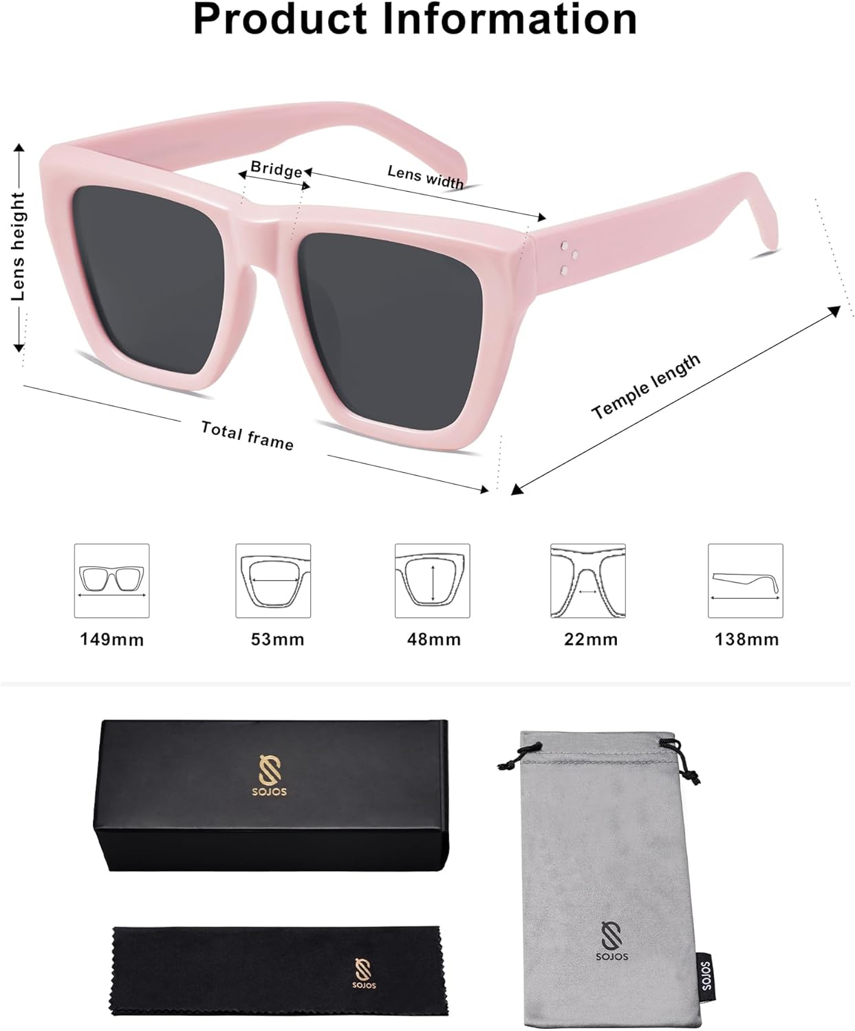 SOJOS Vintage Oversized Square Cat Eye Polarized Sunglasses for Women Trendy Fashion Cateye Style Sunglasses SJ2179Pink