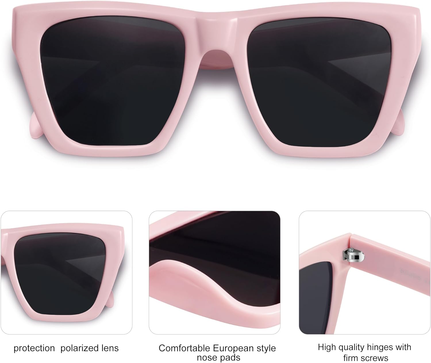 SOJOS Vintage Oversized Square Cat Eye Polarized Sunglasses for Women Trendy Fashion Cateye Style Sunglasses SJ2179Pink