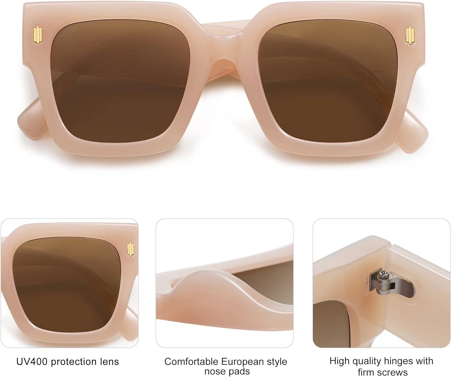 SOJOS Vintage Oversized Square Sunglasses for WomenRetro Womens Luxury Big Sun Glasses UV400 Protection SJ2194Cream Brown