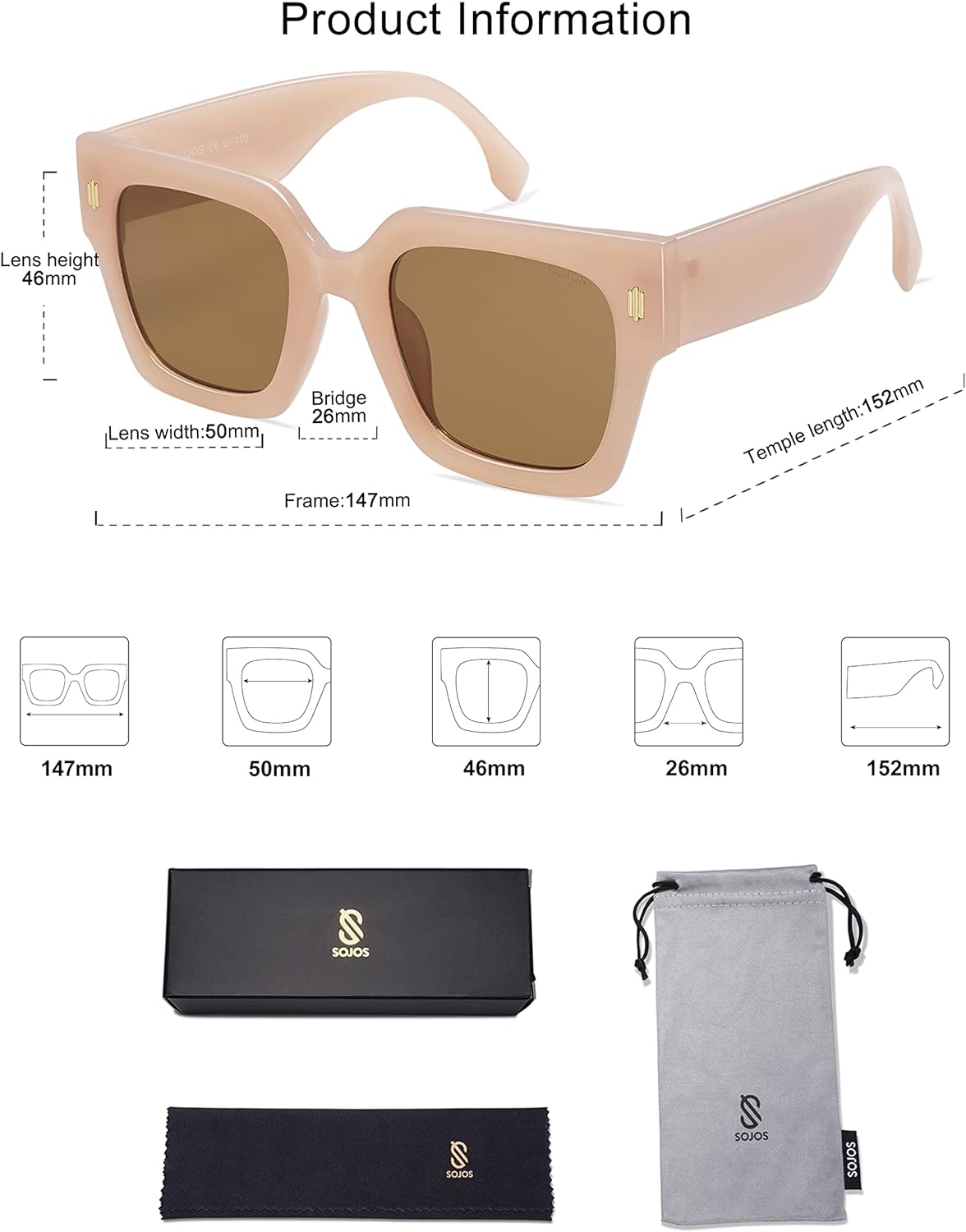 SOJOS Vintage Oversized Square Sunglasses for WomenRetro Womens Luxury Big Sun Glasses UV400 Protection SJ2194Cream Brown