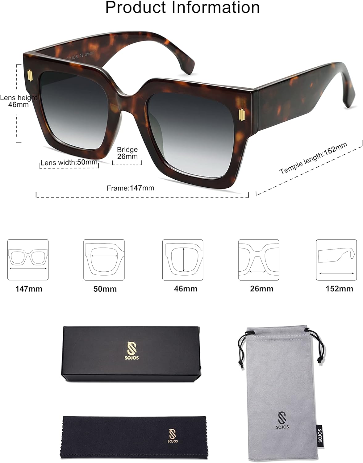 SOJOS Vintage Oversized Square Sunglasses for WomenRetro Womens Luxury Big Sun Glasses UV400 Protection SJ2194Leopard