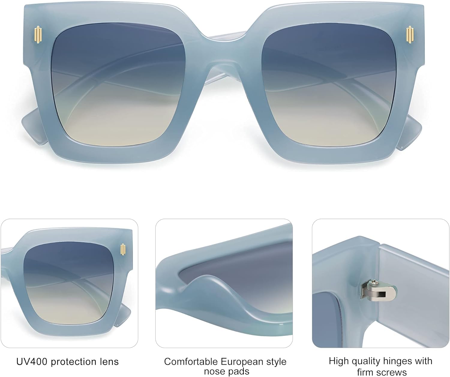 SOJOS Vintage Oversized Square Sunglasses for WomenRetro Womens Luxury Big Sun Glasses UV400 Protection SJ2194Milky Blue
