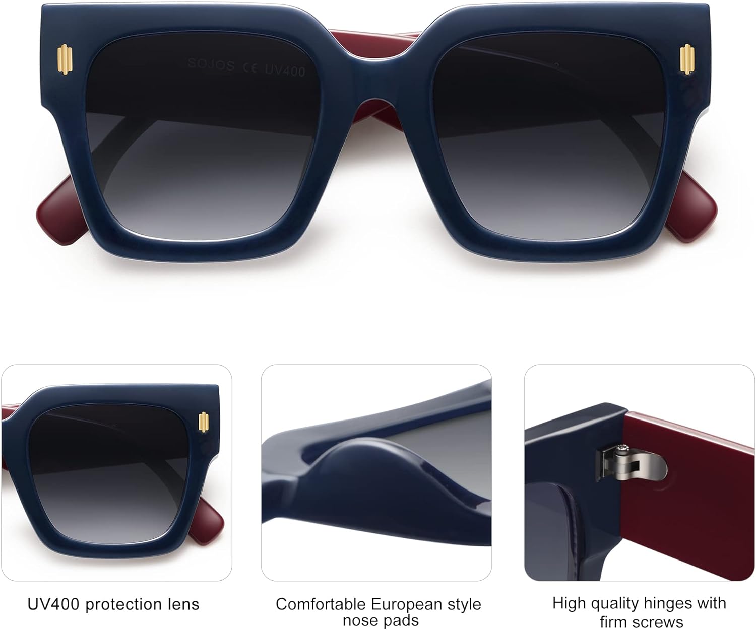 SOJOS Vintage Oversized Square Sunglasses for WomenRetro Womens Luxury Big Sun Glasses UV400 Protection SJ2194Milky NavyMilky Red