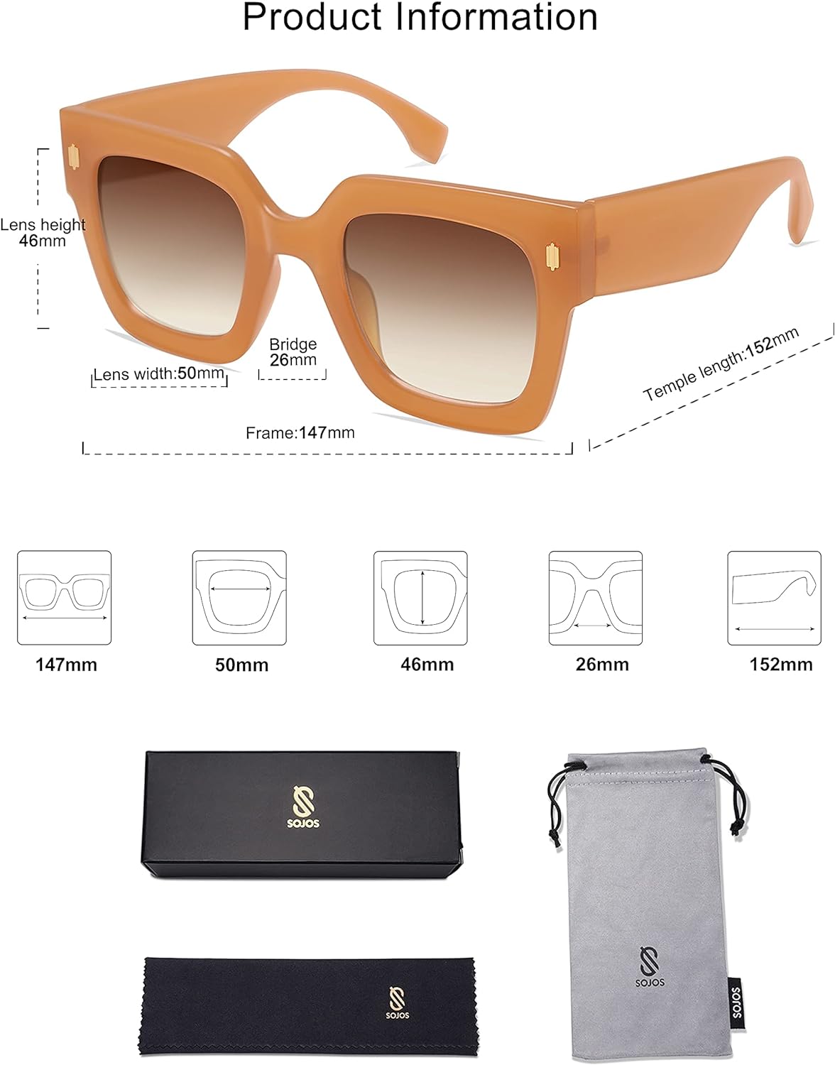 SOJOS Vintage Oversized Square Sunglasses for WomenRetro Womens Luxury Big Sun Glasses UV400 Protection SJ2194Milky Orange