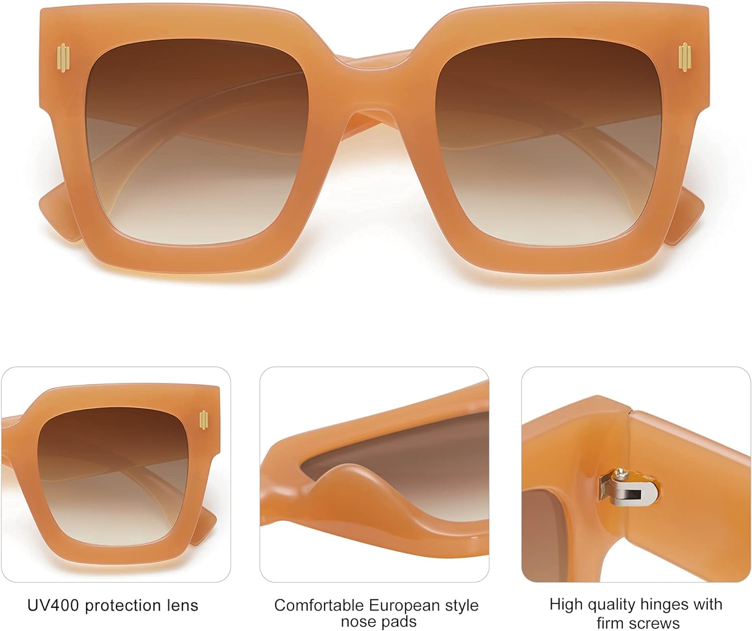 SOJOS Vintage Oversized Square Sunglasses for WomenRetro Womens Luxury Big Sun Glasses UV400 Protection SJ2194Milky Orange