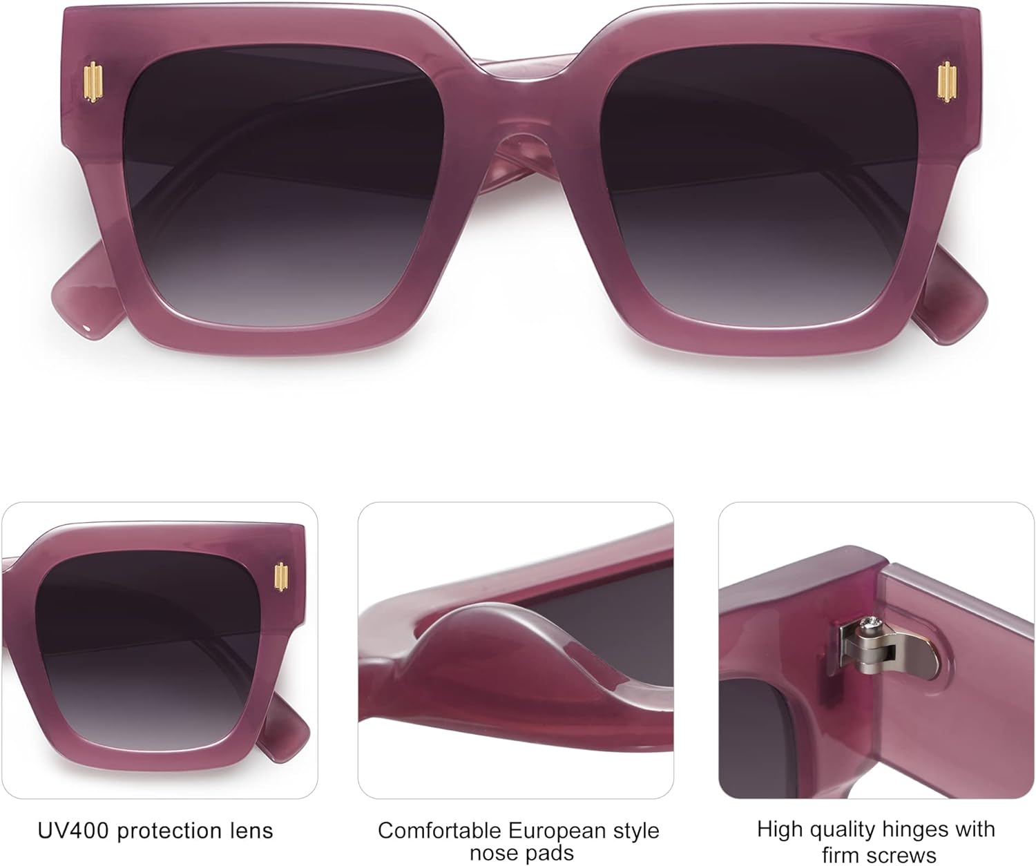 SOJOS Vintage Oversized Square Sunglasses for WomenRetro Womens Luxury Big Sun Glasses UV400 Protection SJ2194Milky Purple