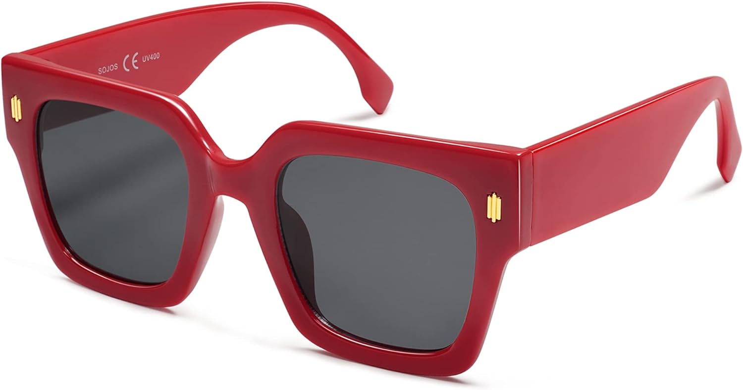 SOJOS Vintage Oversized Square Sunglasses for WomenRetro Womens Luxury Big Sun Glasses UV400 Protection SJ2194Red