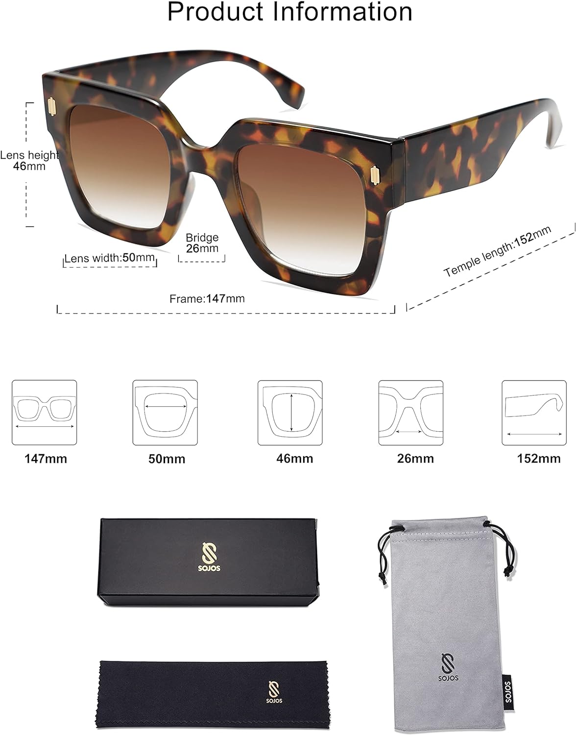 SOJOS Vintage Oversized Square Sunglasses for WomenRetro Womens Luxury Big Sun Glasses UV400 Protection SJ2194Tortoise Frame Gradient Brown Lens