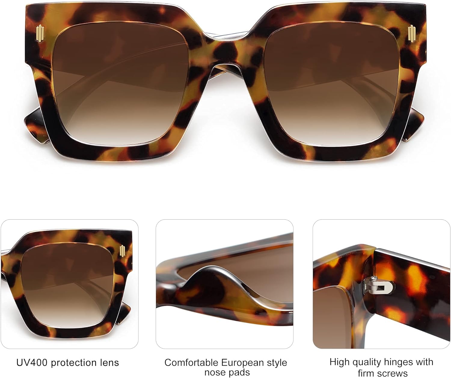 SOJOS Vintage Oversized Square Sunglasses for WomenRetro Womens Luxury Big Sun Glasses UV400 Protection SJ2194Tortoise Frame Gradient Brown Lens