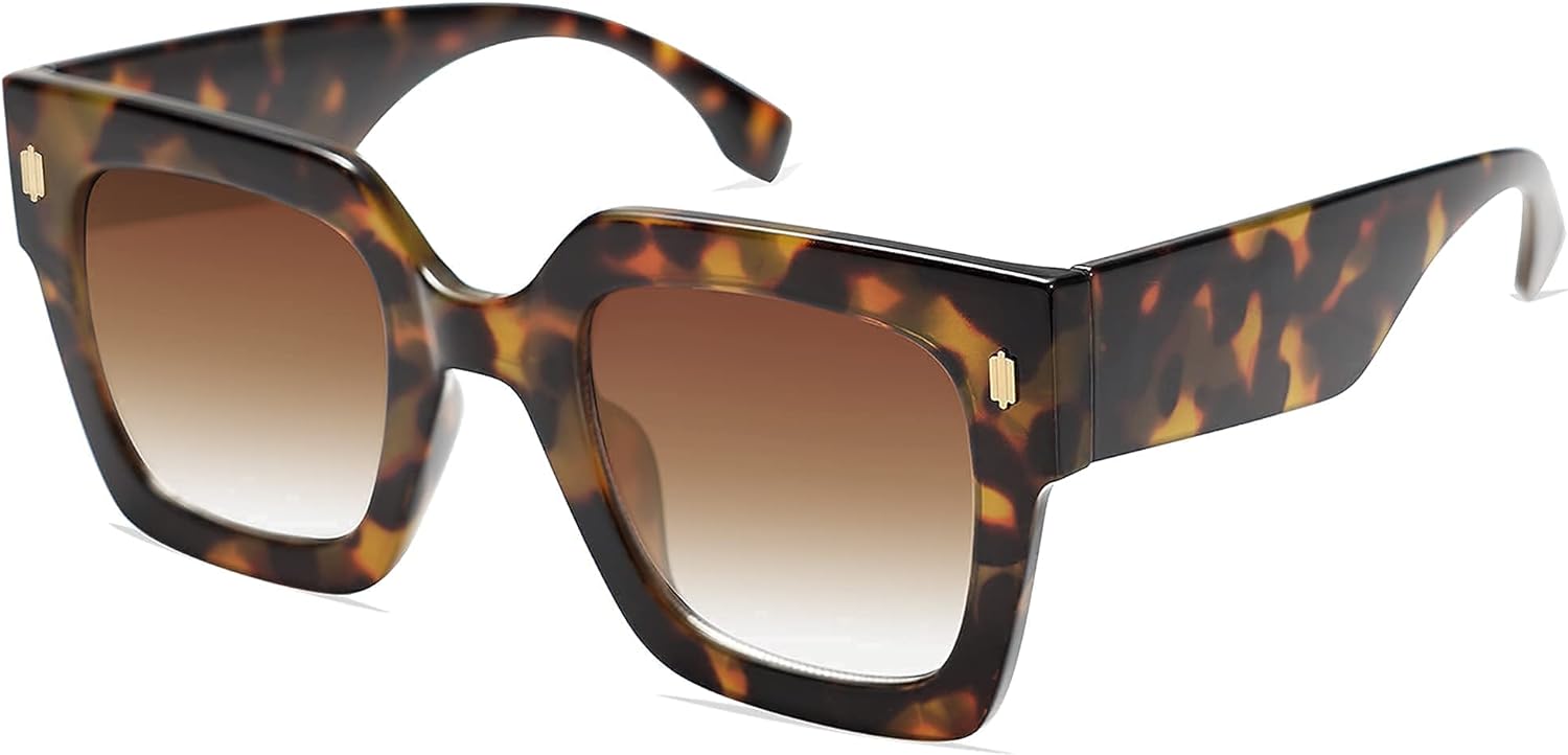 SOJOS Vintage Oversized Square Sunglasses for WomenRetro Womens Luxury Big Sun Glasses UV400 Protection SJ2194Tortoise Frame Gradient Brown Lens