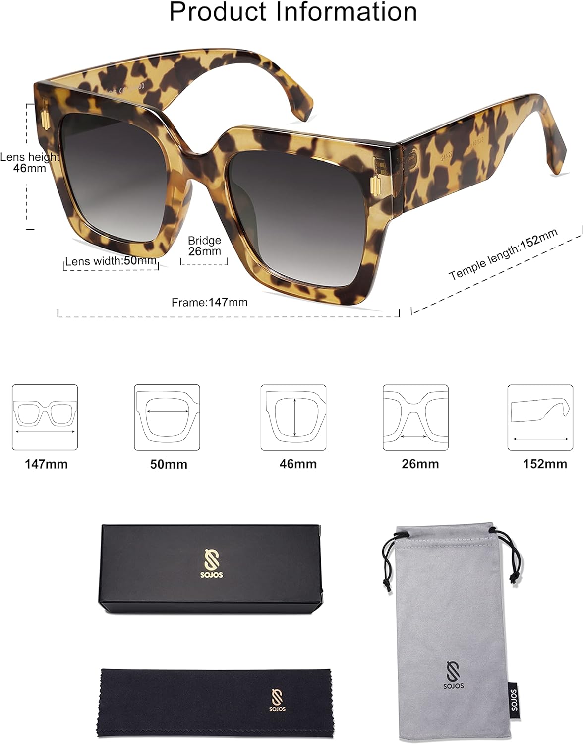 SOJOS Vintage Oversized Square Sunglasses for WomenRetro Womens Luxury Big Sun Glasses UV400 Protection SJ2194Yellow Leopard
