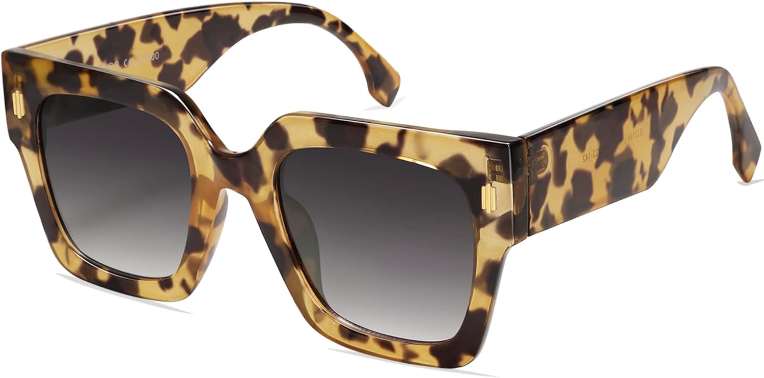 SOJOS Vintage Oversized Square Sunglasses for WomenRetro Womens Luxury Big Sun Glasses UV400 Protection SJ2194Yellow Leopard