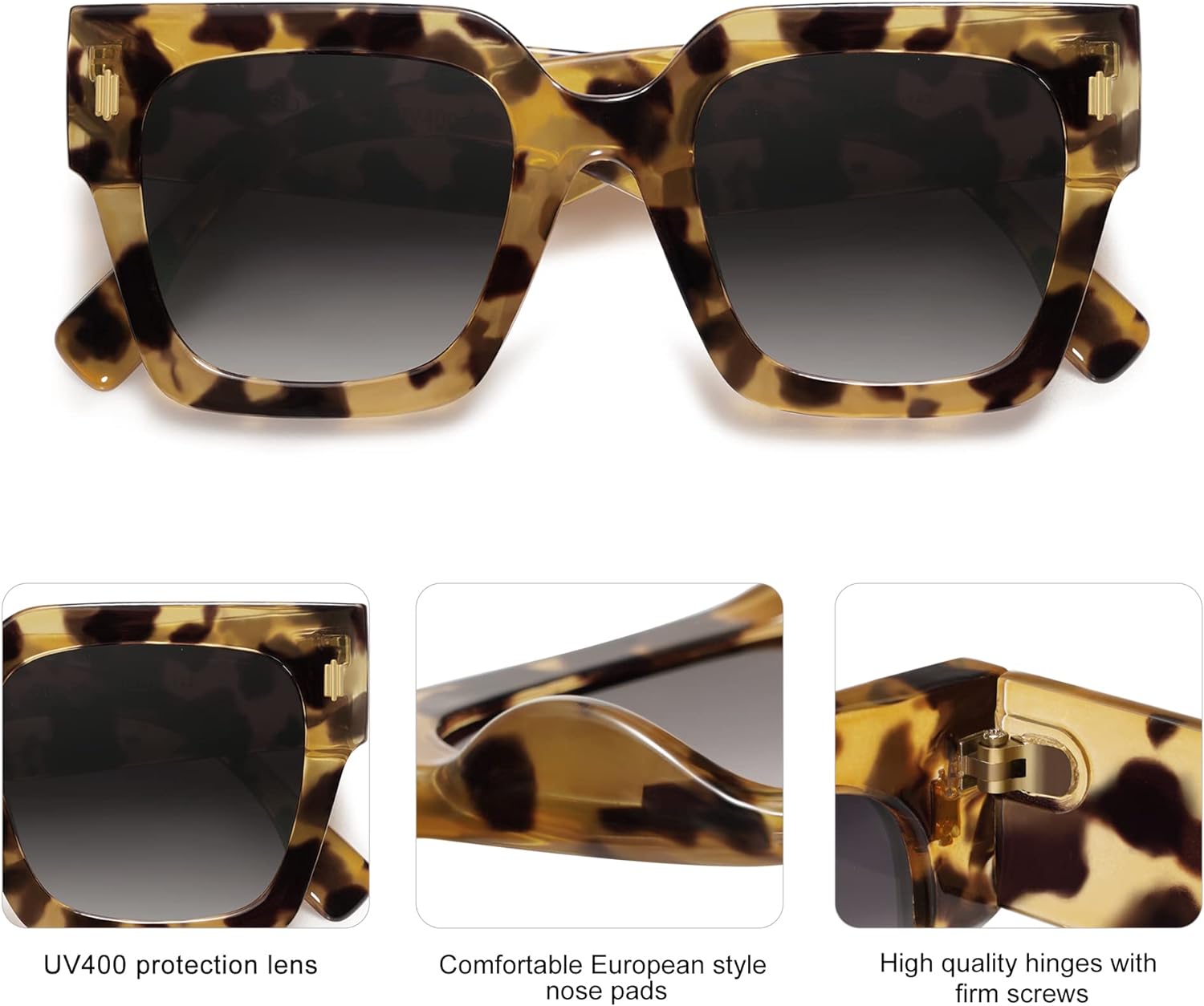 SOJOS Vintage Oversized Square Sunglasses for WomenRetro Womens Luxury Big Sun Glasses UV400 Protection SJ2194Yellow Leopard