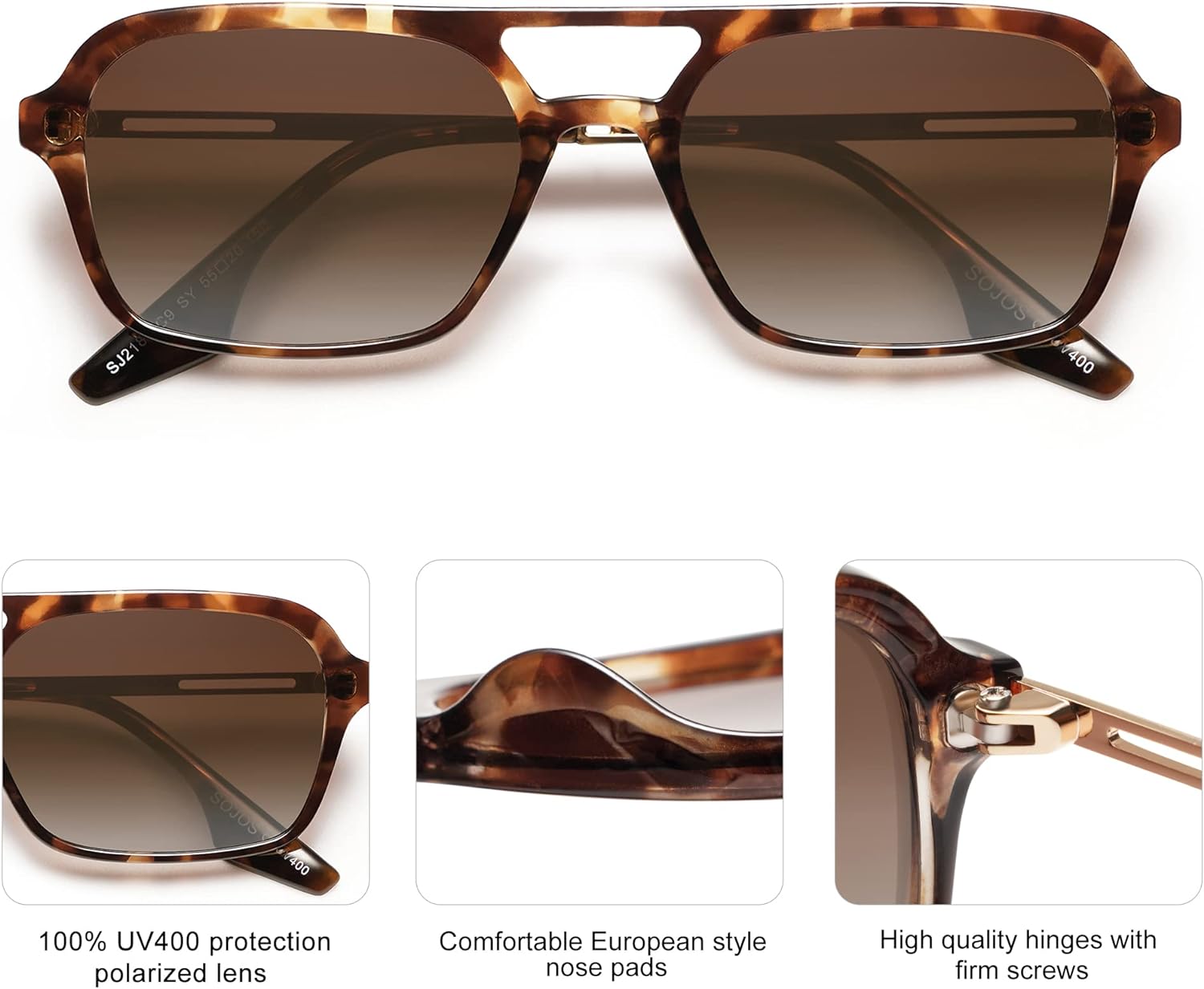 SOJOS Vintage Polarized Aviator Sunglasses for Women Men 70s Retro Flat Narraw Rectangular Womens Glasses SJ2186Brown Tortoise