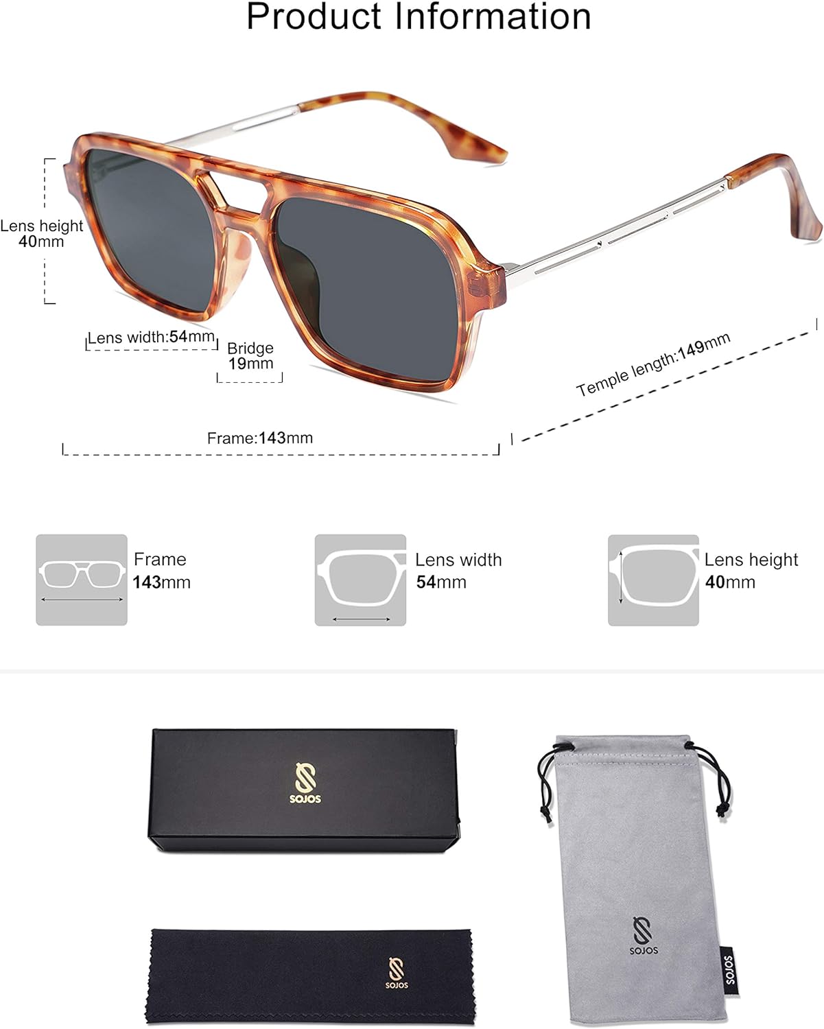 SOJOS Vintage Polarized Aviator Sunglasses for Women Men 70s Retro Flat Narraw Rectangular Womens Glasses SJ2186Yellow Tortoise