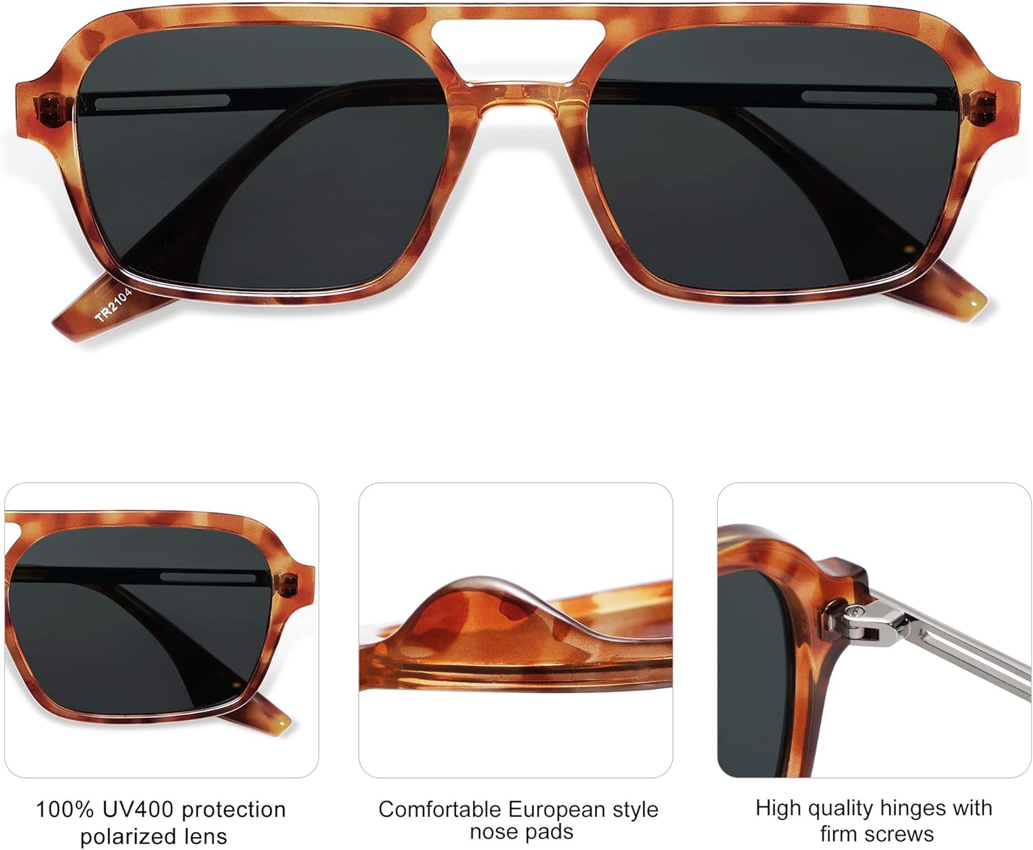 SOJOS Vintage Polarized Aviator Sunglasses for Women Men 70s Retro Flat Narraw Rectangular Womens Glasses SJ2186Yellow Tortoise