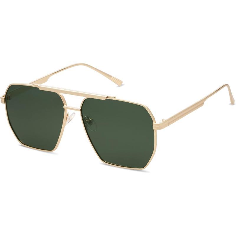 SOJOS Retro Oversized Square Polarized Sunglasses for Women and Men Vintage Shades UV400 Classic Large Metal Sun GlassesSgold