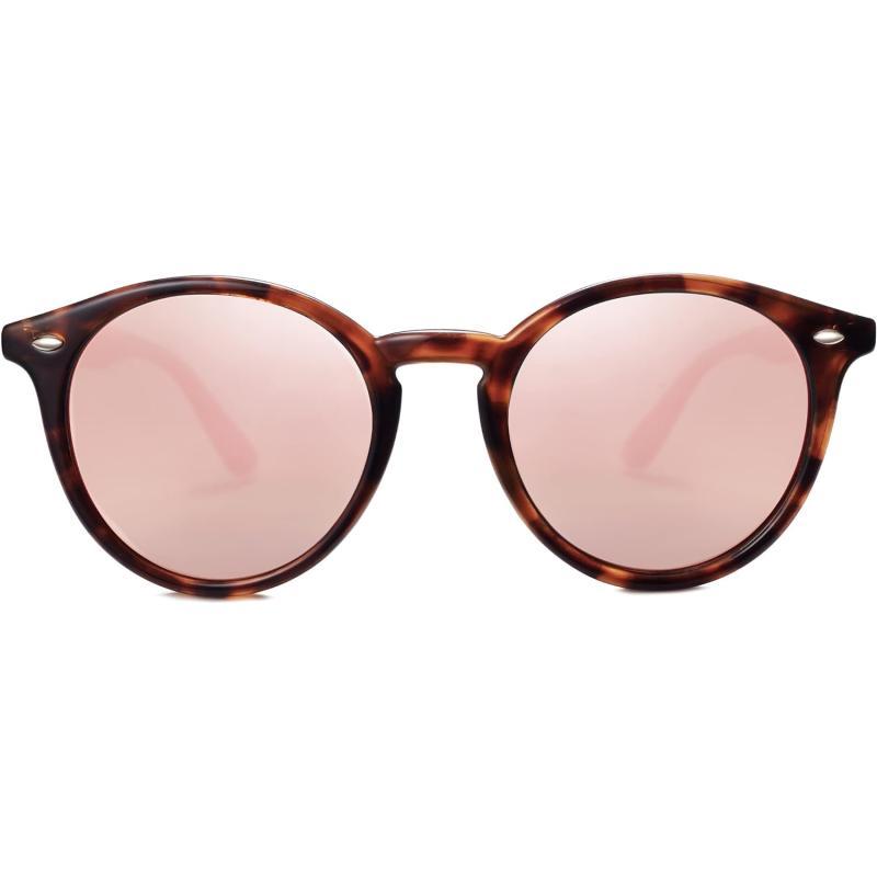 SOJOS Retro Round Polarized Sunglasses for Women Men Classic Vintage Sunnies SJ2069TortoisePink Mirrored