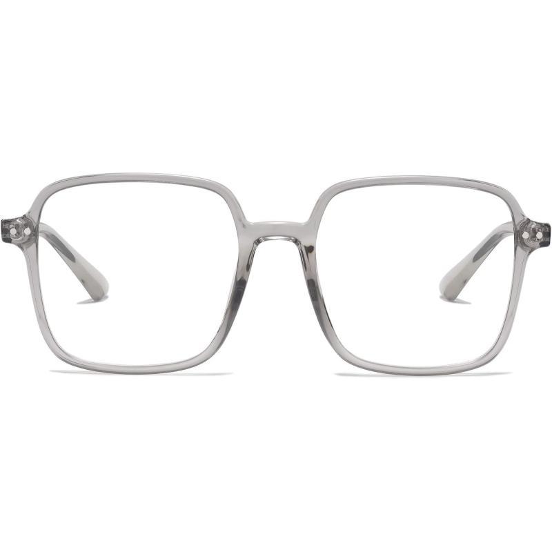 SOJOS Square Blue Light Blocking Glasses Oversized for Women TR90 Frame Filter SJ5081C3 Crystal Grey Frame AntiBlue Light Lens