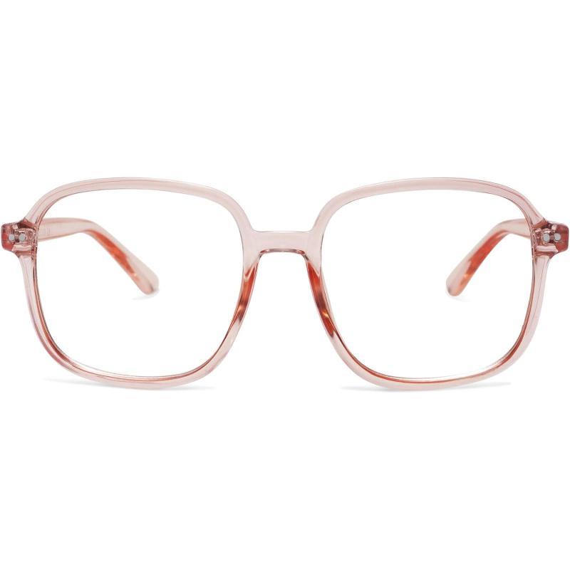 SOJOS Square Blue Light Blocking Glasses Oversized for Women TR90 Frame Filter SJ5081C4 Crystal Pink Frame AntiBlue Light Lens