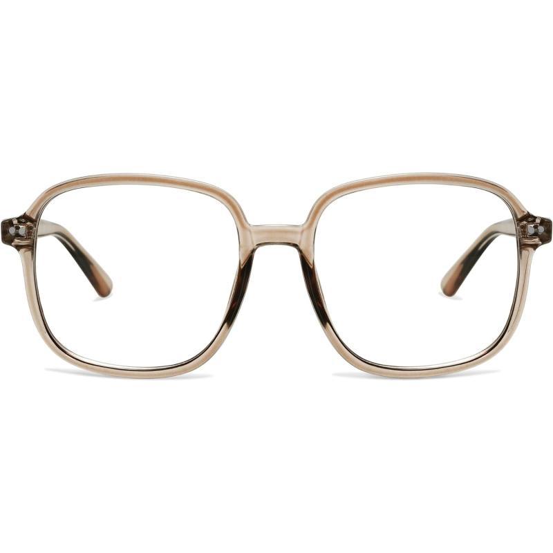 SOJOS Square Blue Light Blocking Glasses Oversized for Women TR90 Frame Filter SJ5081C6 Crystal Brown Frame AntiBlue Light Lens