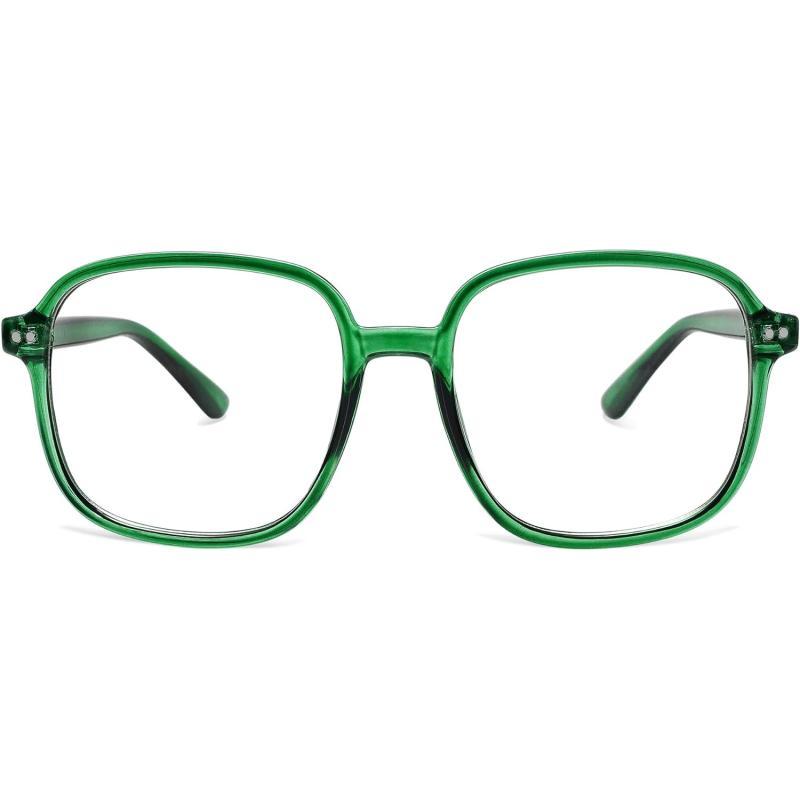 SOJOS Square Blue Light Blocking Glasses Oversized for Women TR90 Frame Filter SJ5081C7 Crystal Dark Green Frame AntiBlue Light Lens