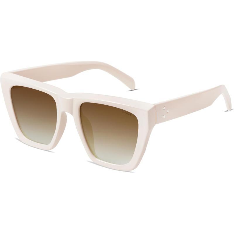 SOJOS Vintage Oversized Square Cat Eye Polarized Sunglasses for Women Trendy Fashion Cateye Style Sunglasses SJ2179Beige