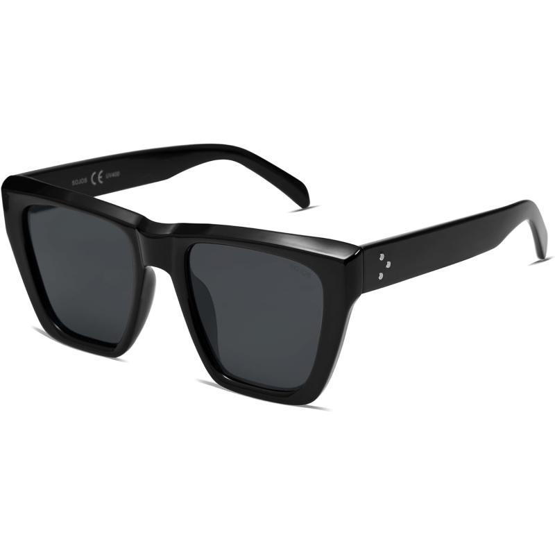 SOJOS Vintage Oversized Square Cat Eye Polarized Sunglasses for Women Trendy Fashion Cateye Style Sunglasses SJ2179Black