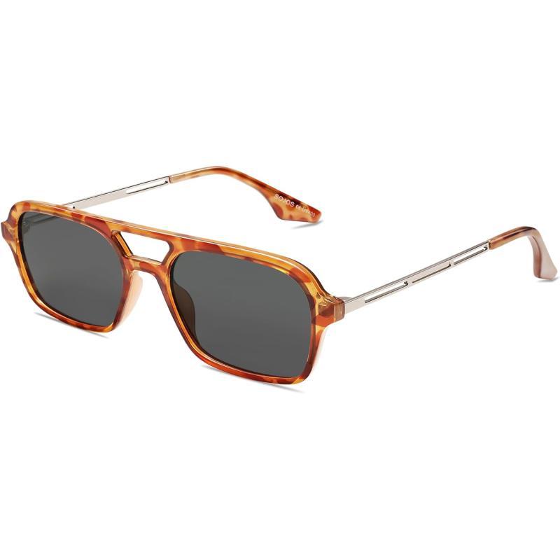 SOJOS Vintage Polarized Aviator Sunglasses for Women Men 70s Retro Flat Narraw Rectangular Womens Glasses SJ2186Yellow Tortoise