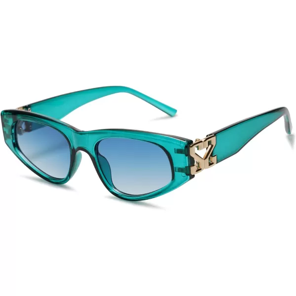 SOJOS 90s Cat Eye Polarized Sunglasses for Women Trendy UV Protection SJ2227Transparen Green