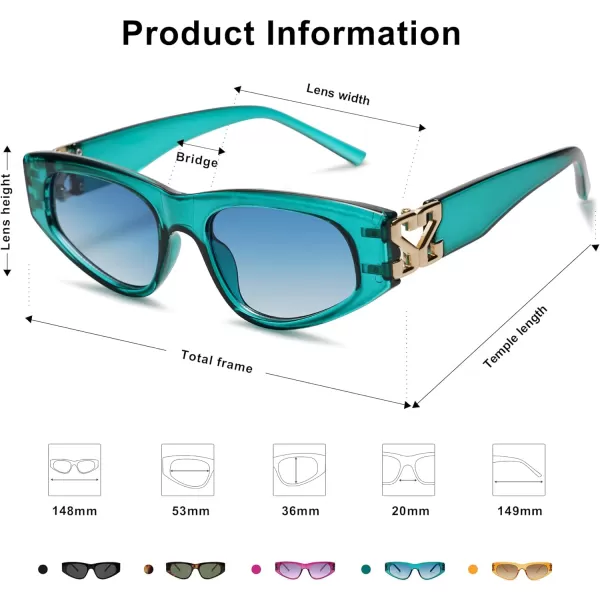 SOJOS 90s Cat Eye Polarized Sunglasses for Women Trendy UV Protection SJ2227Transparen Green