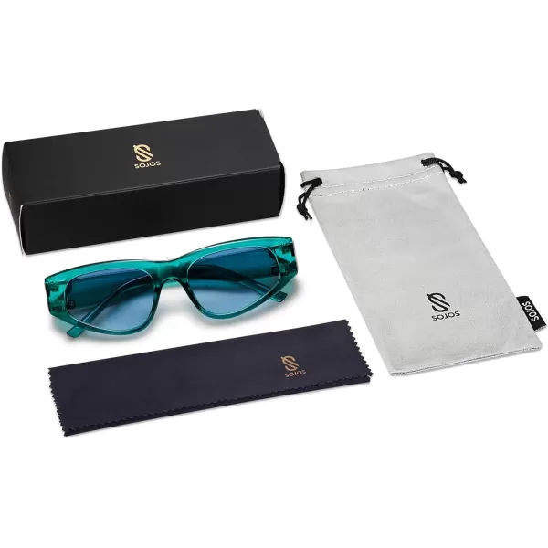 SOJOS 90s Cat Eye Polarized Sunglasses for Women Trendy UV Protection SJ2227Transparen Green