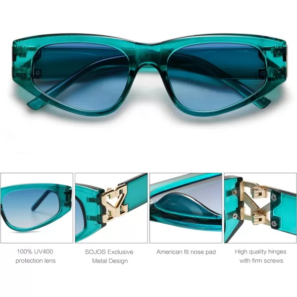 SOJOS 90s Cat Eye Polarized Sunglasses for Women Trendy UV Protection SJ2227Transparen Green
