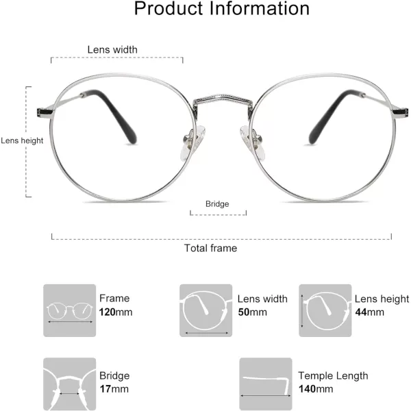 SOJOS Blue Light Blocking Computer Glasses Round Eyewear Anti Blue Light Lens SJ5024C5 Silver Frame AntiBlue Light Lens