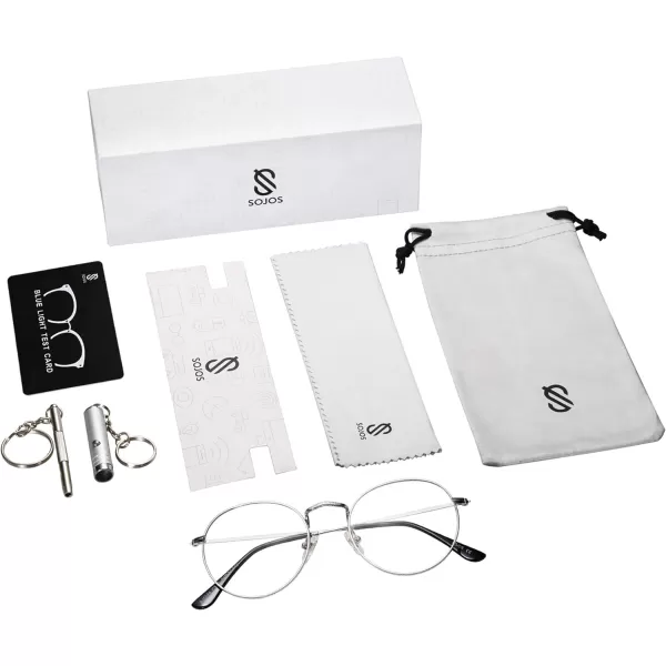SOJOS Blue Light Blocking Computer Glasses Round Eyewear Anti Blue Light Lens SJ5024C5 Silver Frame AntiBlue Light Lens