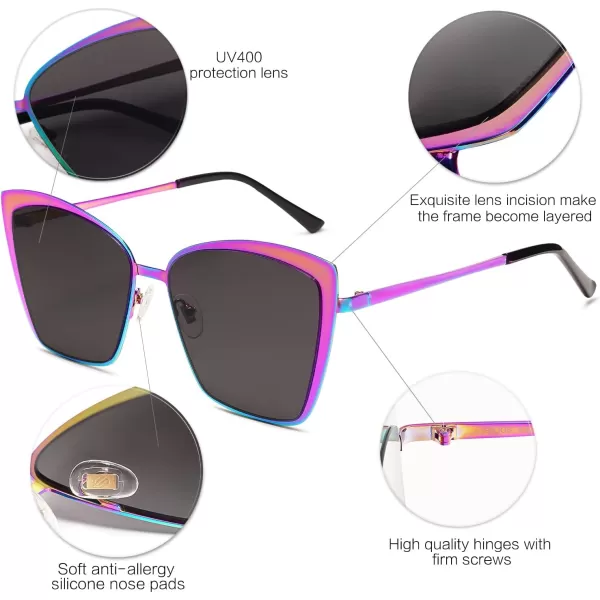 SOJOS Cateye Sunglasses for Women Fashion Mirrored Lens Metal Frame SJ1086Metallic