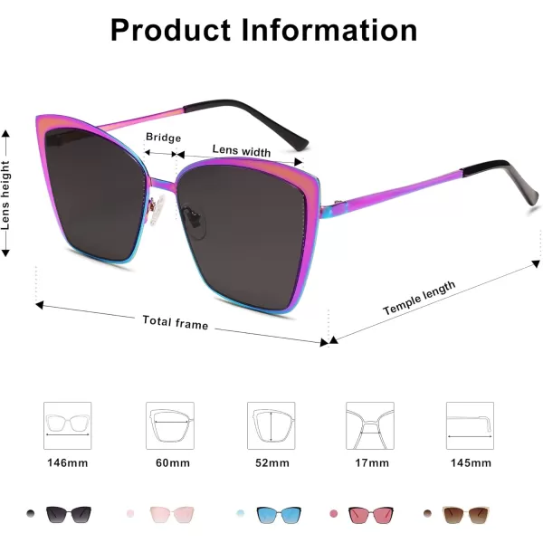 SOJOS Cateye Sunglasses for Women Fashion Mirrored Lens Metal Frame SJ1086Metallic
