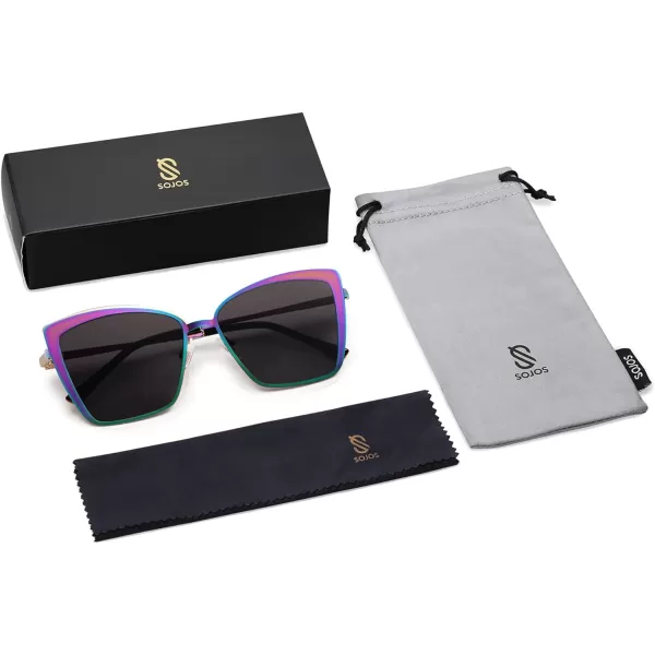 SOJOS Cateye Sunglasses for Women Fashion Mirrored Lens Metal Frame SJ1086Metallic