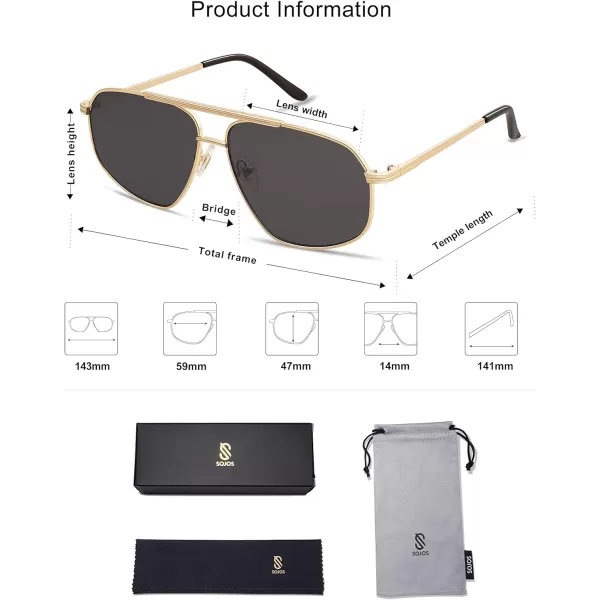 SOJOS Classic Retro Hexagonal Aviator Sunglasses for Women Men Vintage Polygon Sunnies SJ1200GoldGrey