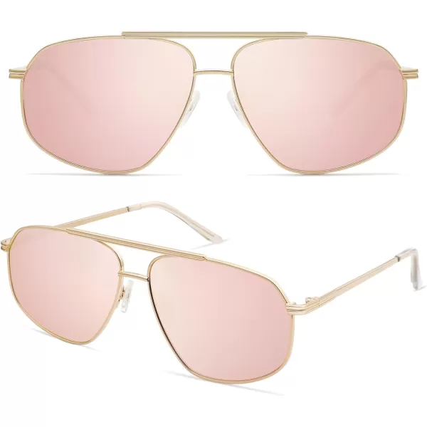 SOJOS Classic Retro Hexagonal Aviator Sunglasses for Women Men Vintage Polygon Sunnies SJ1200GoldPink Mirrored
