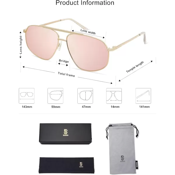 SOJOS Classic Retro Hexagonal Aviator Sunglasses for Women Men Vintage Polygon Sunnies SJ1200GoldPink Mirrored