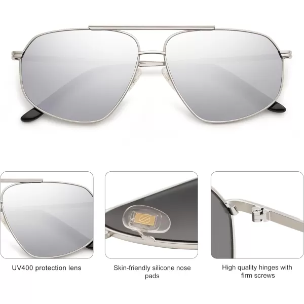 SOJOS Classic Retro Hexagonal Aviator Sunglasses for Women Men Vintage Polygon Sunnies SJ1200SilverSilver Mirrored