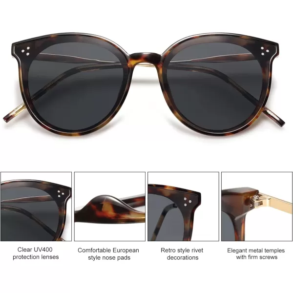 SOJOS Classic Round Sunglasses Womens Mens Trendy Oversized Shades Retro Vintage SunniesDark TortoiseGrey