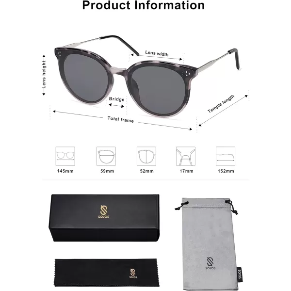 SOJOS Classic Round Sunglasses Womens Mens Trendy Oversized Shades Retro Vintage SunniesGrey TortoiseGrey