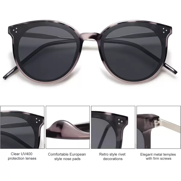 SOJOS Classic Round Sunglasses Womens Mens Trendy Oversized Shades Retro Vintage SunniesGrey TortoiseGrey