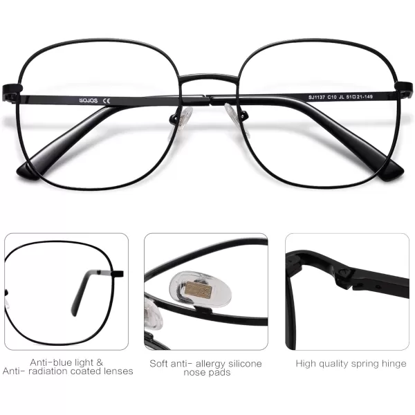 SOJOS Classic Square Blue Light Blocking Glasses for Women Men Stylish Computer Glasses SJ1137Black