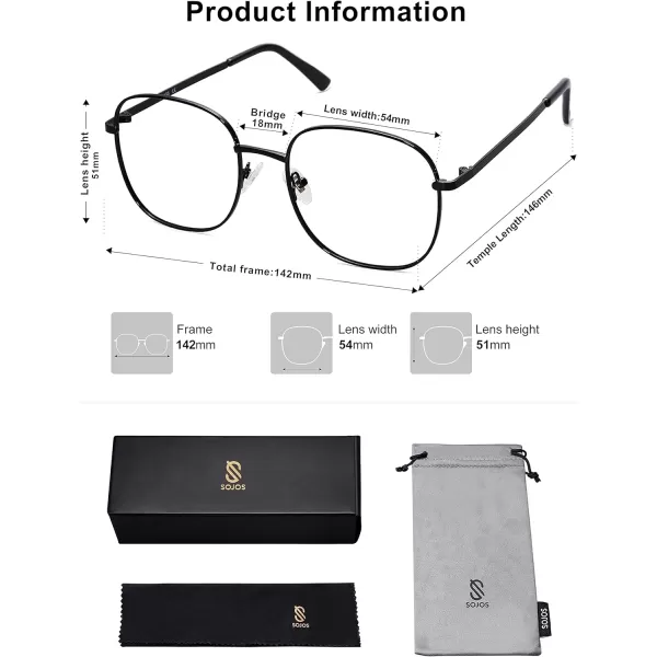 SOJOS Classic Square Blue Light Blocking Glasses for Women Men Stylish Computer Glasses SJ1137Black
