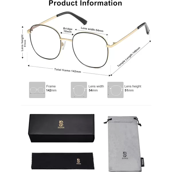 SOJOS Classic Square Blue Light Blocking Glasses for Women Men Stylish Computer Glasses SJ1137Blackampgold
