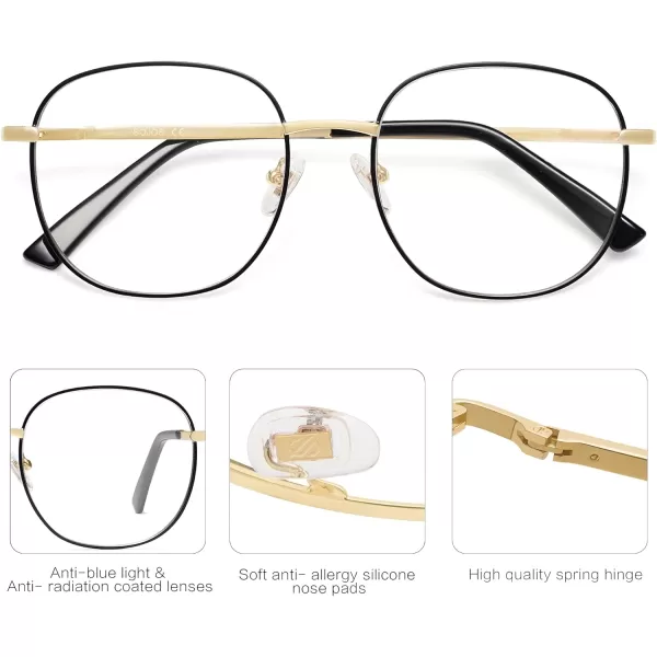 SOJOS Classic Square Blue Light Blocking Glasses for Women Men Stylish Computer Glasses SJ1137Blackampgold